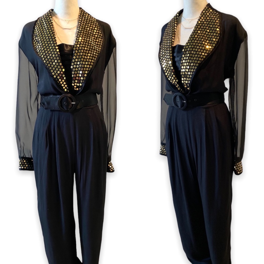Vintage 80s Black and Gold Jumpsuit